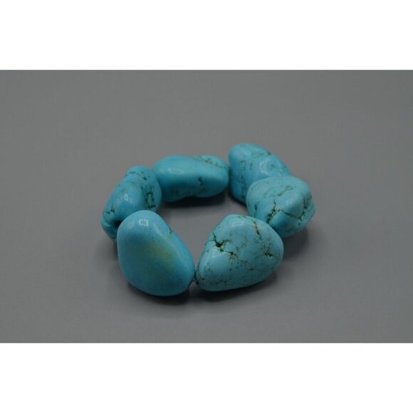 Chunky Turquoise Beaded Bracelet Pair String LARGE 1" Beads Vtg Stone Jewelry - Picture 3 of 7